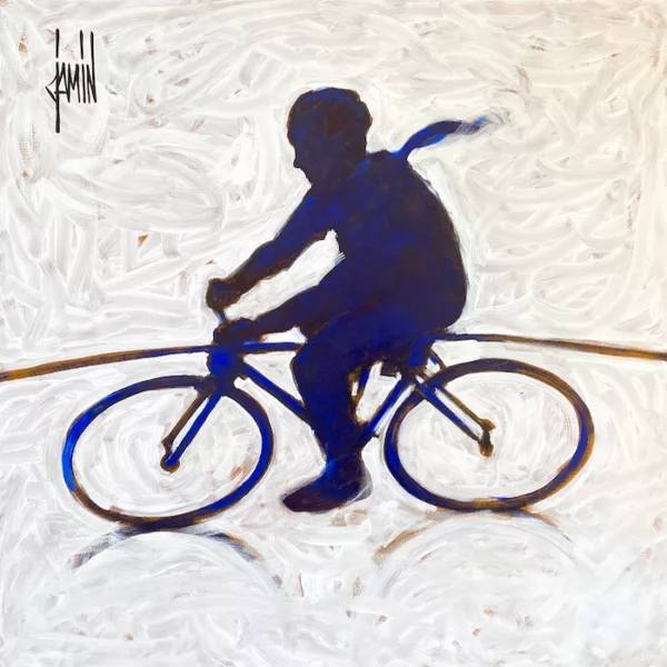 Acrylique sur toile de David Jamin représentant un cycliste en action